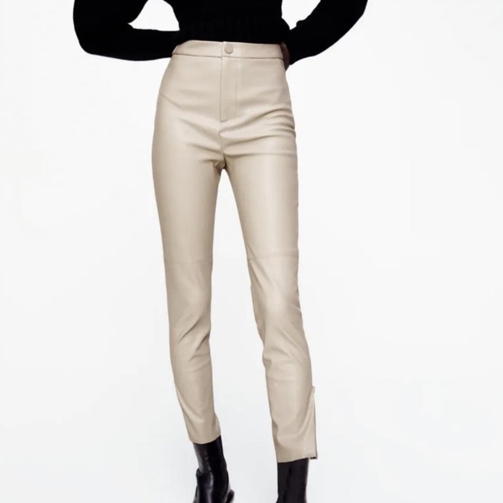 Zara High Waisted Faux Leather Lined Pants Ankle Zipper M
